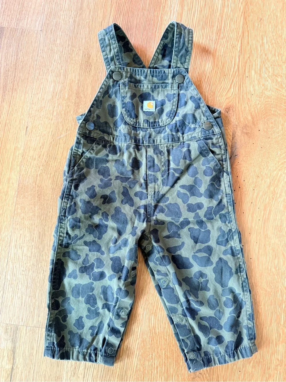 CARHARTT | Infant Boys 2-Piece Orange Long-Sleeve Onesie and Camo Overalls Set